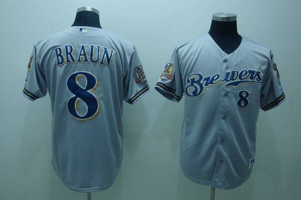 Brewers #8 Ryan Braun Stitched Grey MLB Jersey - Click Image to Close